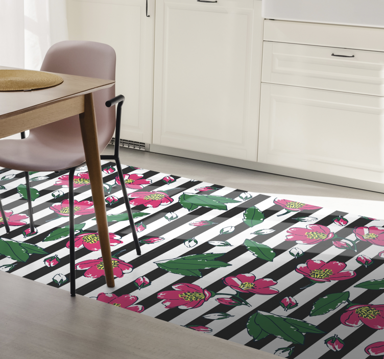 Tapis vinyle fleurs et plantes motif à rayures florales - TenStickers