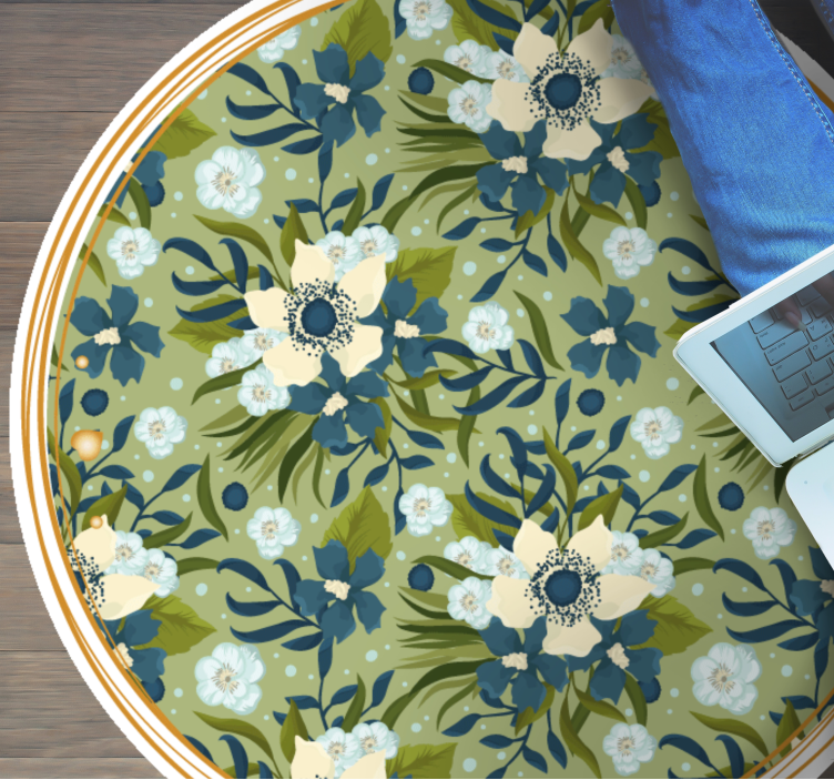 Tapis vinyle fleurs et plantes motif rond et florissant - TenStickers