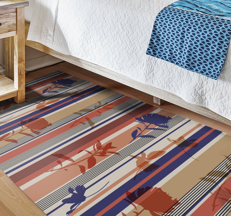 Tapis vinyle fleurs et plantes motif floral rayé - TenStickers