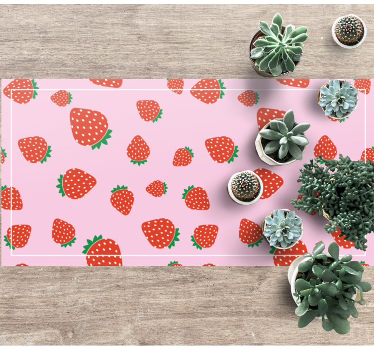 Tapis vinyle fleurs et plantes motif fraise rose - TenStickers