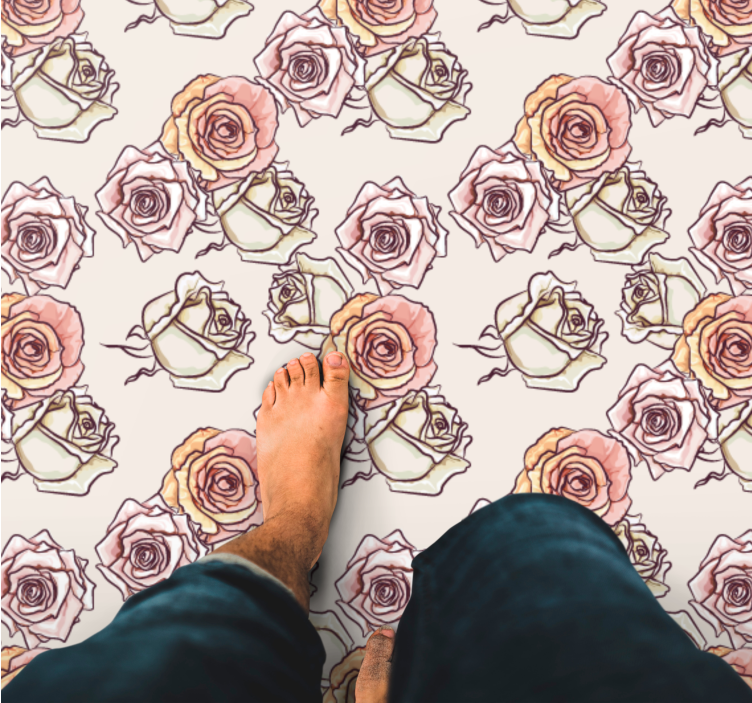 Tapis vinyle fleurs et plantes motif rose botanique - TenStickers