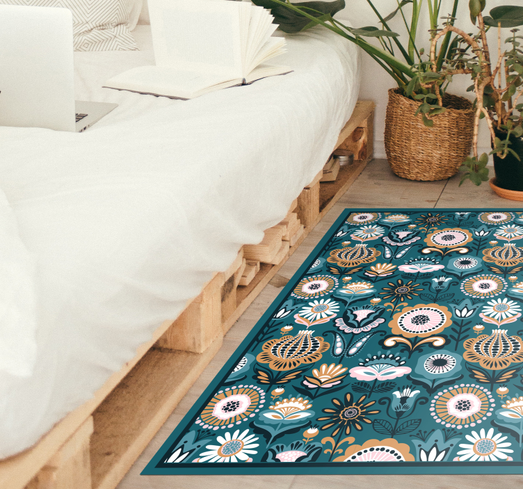 Tapis vinyle chambre motifs floraux et feuilles - TenStickers