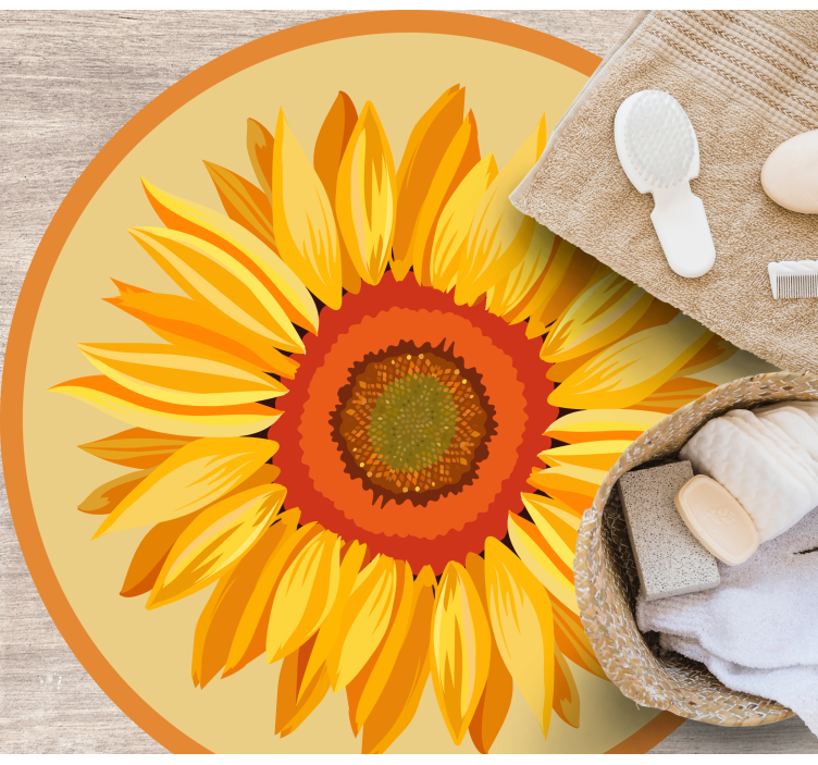 Tapis vinyle fleurs et plantes tournesol rond - TenStickers