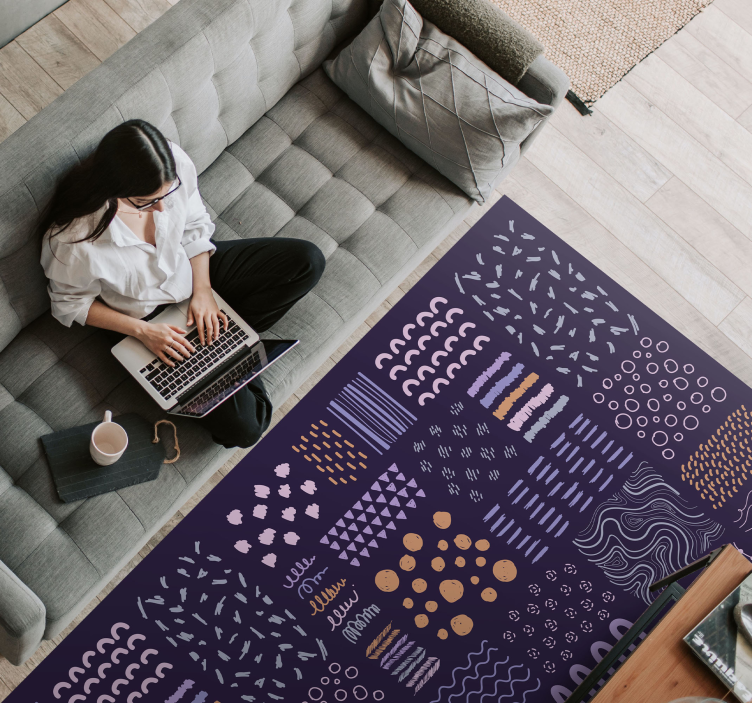 Tapis vinyle salon traits peints en bleu - TenStickers