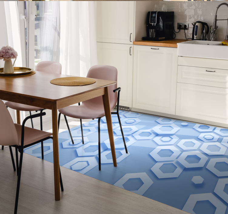 Tapis vinyle géométrique motif hexagonal bleu - TenStickers