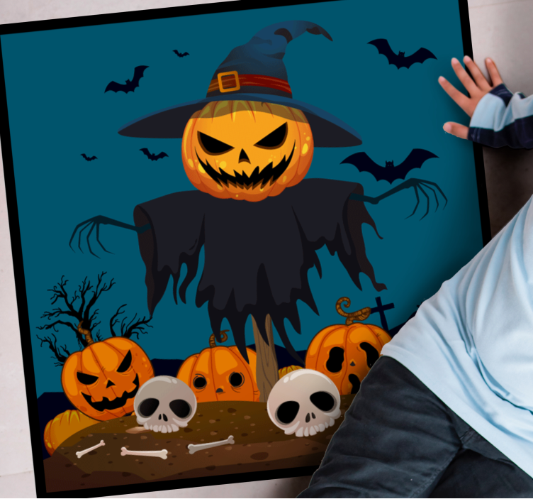 Tapis vinyle halloween scène de citrouille hantée - TenStickers