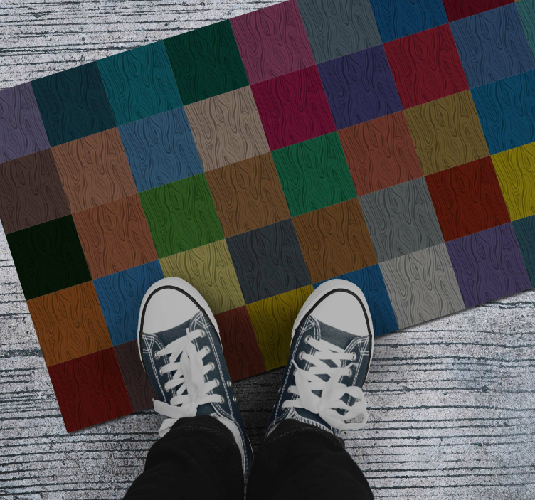 Tapis vinyle imitation parquet damier multicolore - TenStickers
