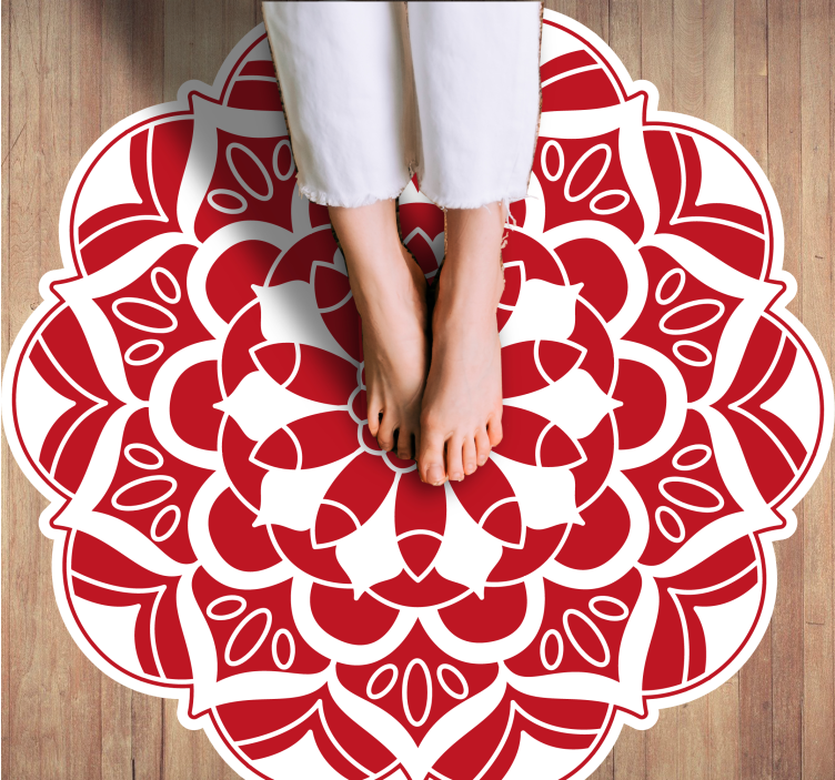 Tapis vinyle mandala motif floral rouge - TenStickers