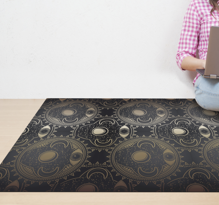 Tapis vinyle mandala motif noir céleste - TenStickers