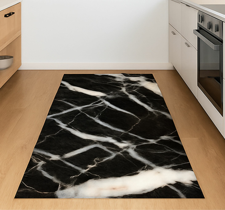 Tapis vinyle marbre effet noir et blanc - TenStickers