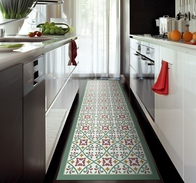 Tapis vinyle cuisine élégante mosaïque florale - TenStickers