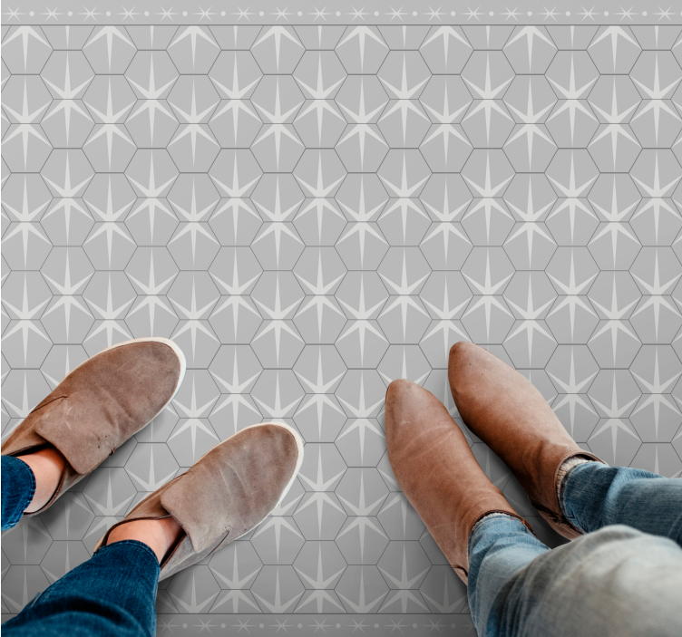 Tapis vinyle gris motif étoile hexagonale - TenStickers