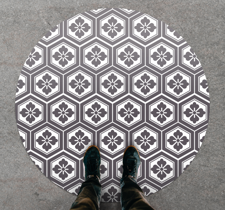 Tapis vinyle rond motif floral hexagonal - TenStickers
