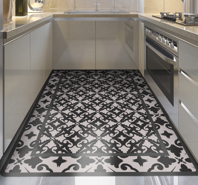 Tapis vinyle cuisine motif noir élégant - TenStickers