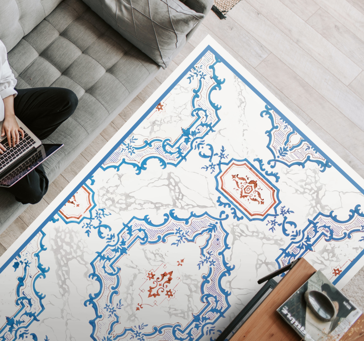 Tapis vinyle marbre motifs bleus élégants - TenStickers