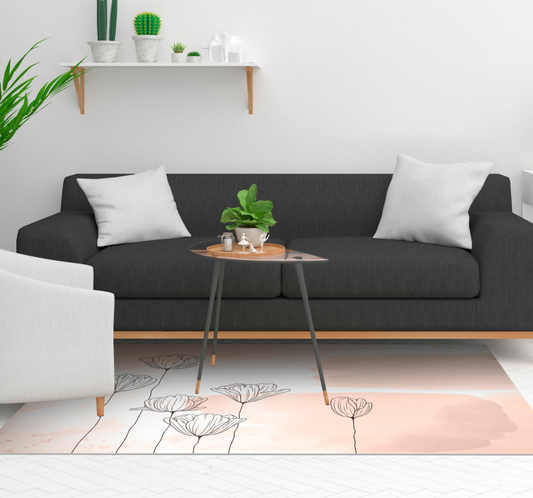 Tapis vinyle aquarelle fleurs aux traits noirs - TenStickers