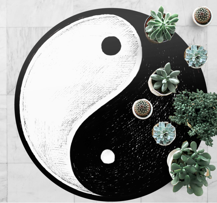 Tapis vinyle rond symbole yin yang - TenStickers