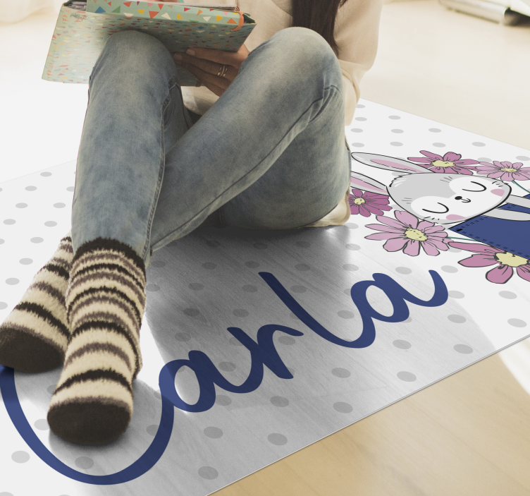 Tapis vinyle autres tapis lapin gris avec nom - TenStickers