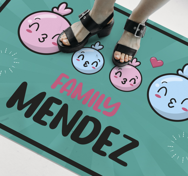 Tapis vinyle entrée ballons d'eau avec nom de famille - TenStickers