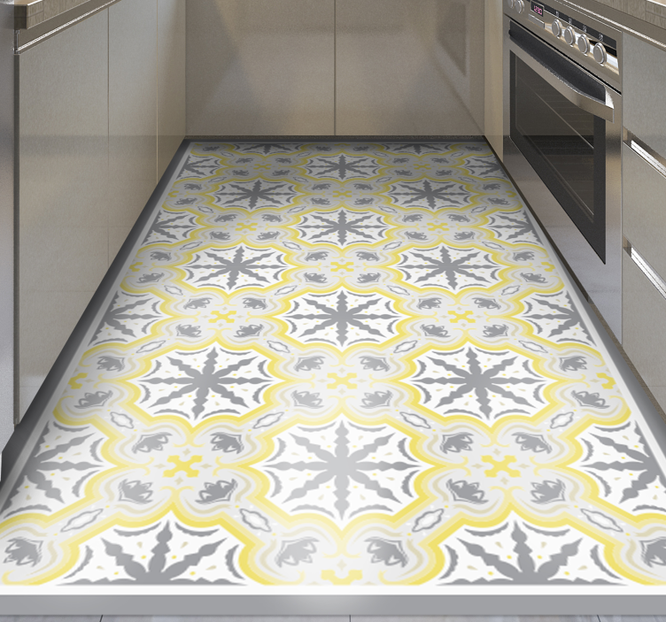 Tapis vinyle cuisine motif étoile grise et jaune - TenStickers