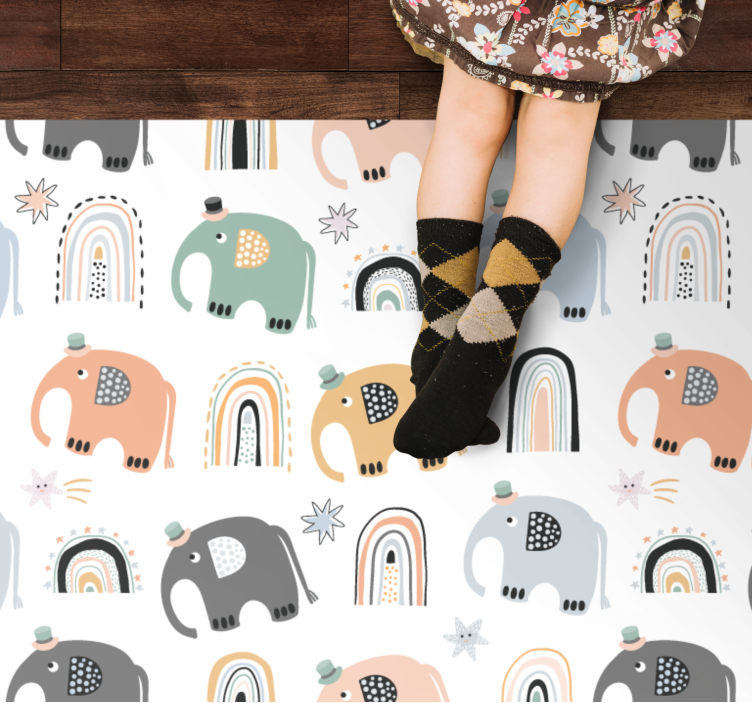 Tapis vinyle chambre bébé charmant défilé d'éléphants - TenStickers