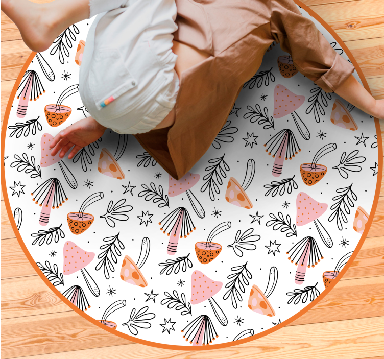 Tapis vinyle fleurs et plantes motif champignon nordique - TenStickers