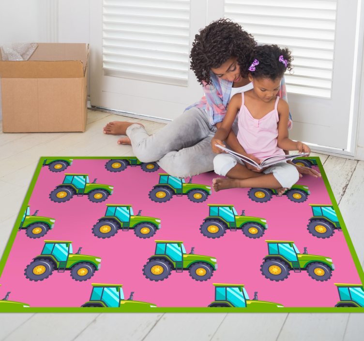 Tapis vinyle pour enfants tracteurs sur fond rose - TenStickers
