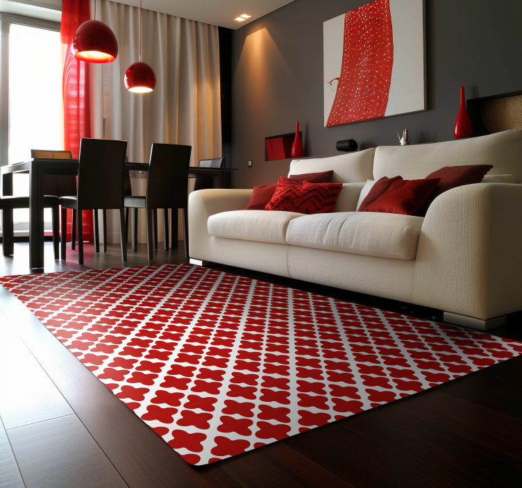 Tapis vinyle rouge motif géométrique blanc - TenStickers