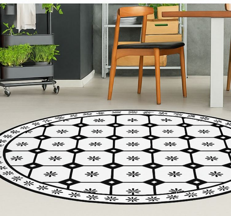 Tapis vinyle salle a manger motif de carreaux noir et blanc - TenStickers