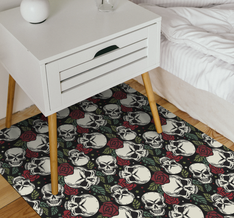 Tapis vinyle halloween motif crâne et rose - TenStickers