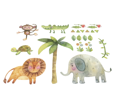 Tapis vinyle pour enfants animaux de la jungle aquarelle - TenStickers