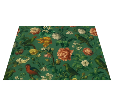 Tapis vinyle chambre motif fleurs et oiseaux verts foncés - TenStickers
