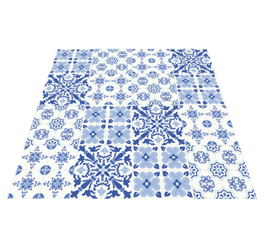 Tapis vinyle carreaux de ciment effet de carrelage bleu - TenStickers