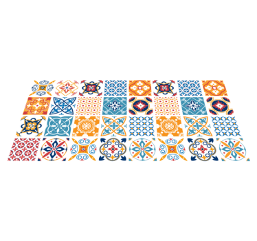 Tapis vinyle cuisine carreaux motifs peints à la main - TenStickers