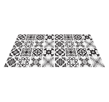 Tapis vinyle cuisine carreaux de ciment moderne noir blanc - TenStickers