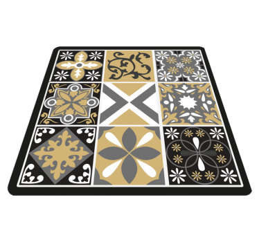 Tapis vinyle carreaux de ciment noirs effet or et argent - TenStickers