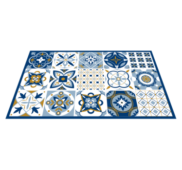 Tapis vinyle cuisine carreaux carrés bleus - TenStickers