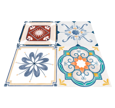 Tapis vinyle carreaux de ciment 4 tuiles vintage - TenStickers