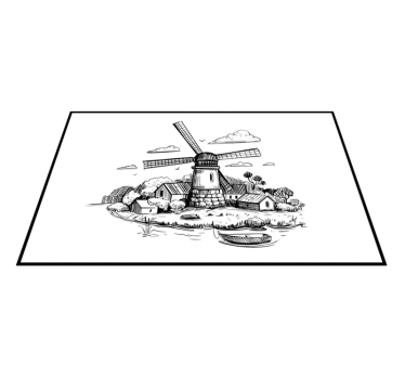 Tapis vinyle vintage paysage de moulins à vent - TenStickers