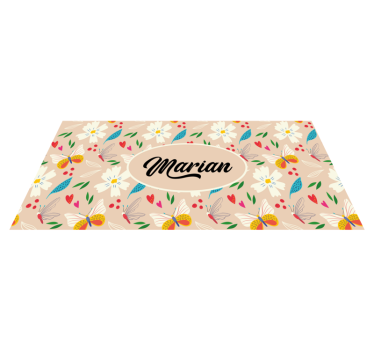 Tapis vinyle chambre motif floral beige personnalisé - TenStickers