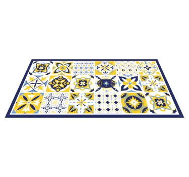 Tapis vinyle carreaux de ciment mosaïque bleue et jaune - TenStickers