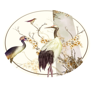 Tapis vinyle salon brindilles et oiseaux style chinoiserie - TenStickers