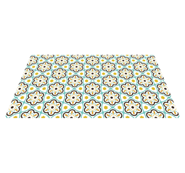 Tapis vinyle cuisine carreaux motif inspiration florale - TenStickers