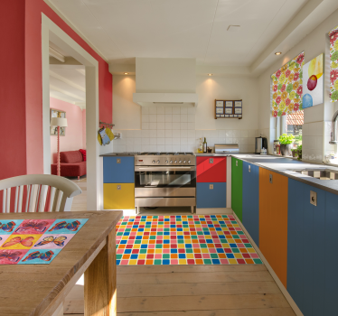 tapis geometrique Carrés de carreaux multicolores - TenStickers