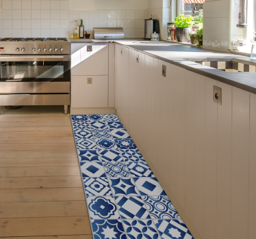 Tapis vinyle cuisine élégant bleu - TenStickers