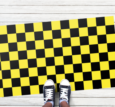 Tapis vinyle géométrique damier jaune et noir - TenStickers