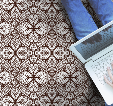 Tapis vinyle rétro motif floral marron - TenStickers
