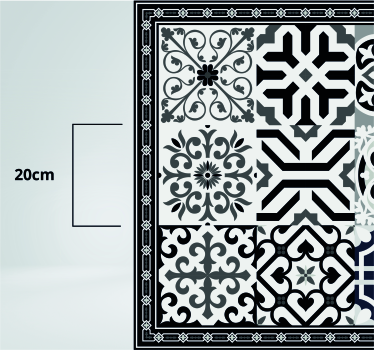 Tapis vinyle carreaux de ciment noir et blanc bordures - TenStickers