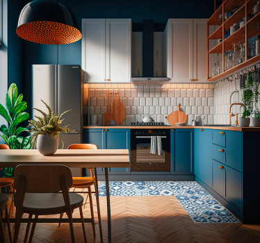 Tapis vinyle cuisine élégant bleu - TenStickers