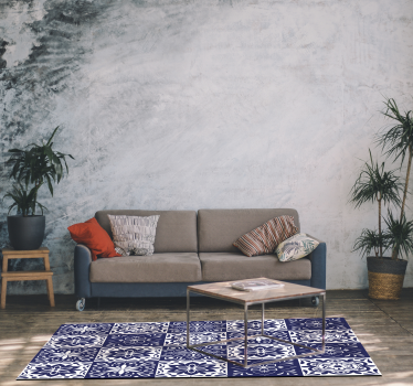 Tapis de salon en carreaux à fleurs - TenStickers